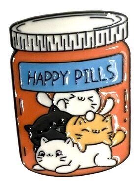🧷Antidepressant “Happy Pills” Cartoon Cat Enamel Pin Brooch in Orange